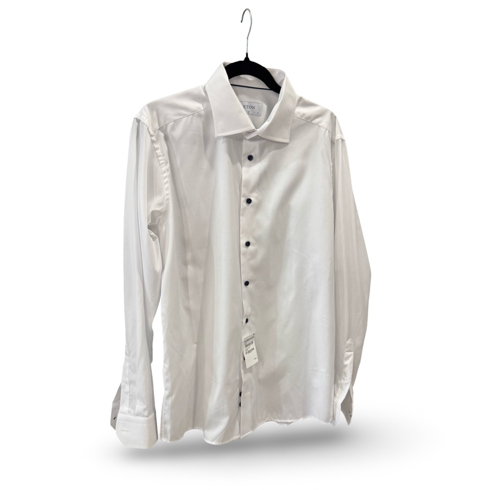 Eton White Dress Shirt with navy blue Buttons